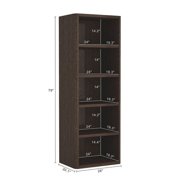 Manhattan Comfort Rivington Modern 28" Open Bookcase - Stylish 5-shelf Storage Solution For Contemporary Spaces Dark Walnut Mdp Bc003-br