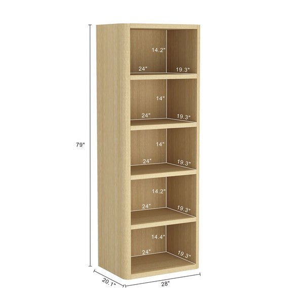 Manhattan Comfort Rivington Modern 28" Open Bookcase - Stylish 5-shelf Storage Solution For Contemporary Spaces Natural Oak Mdp Bc003-na