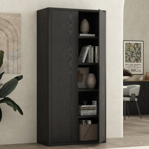 Manhattan Comfort Rivington Modern 38" Bookcase Cabinet - Elegant Design, Adjustable Shelves & Ample Storage Space Black Mdp Bc004-bk