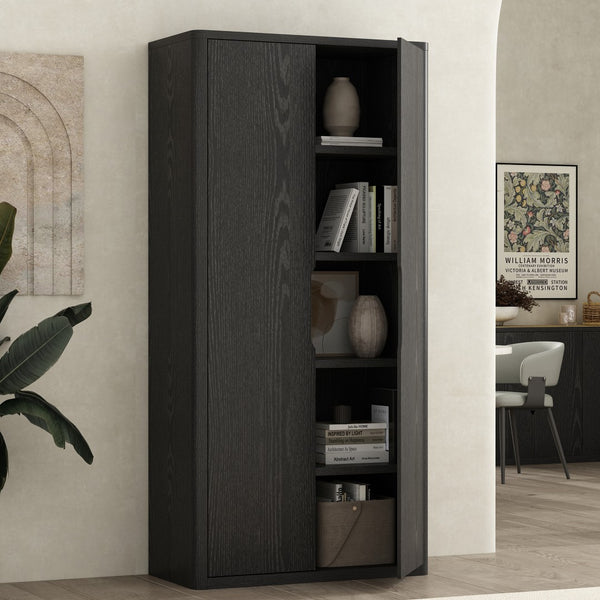 Manhattan Comfort Rivington Modern 38" Bookcase Cabinet - Elegant Design, Adjustable Shelves & Ample Storage Space Black Mdp Bc004-bk