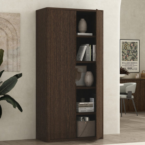 Manhattan Comfort Rivington Modern 38" Bookcase Cabinet - Elegant Design, Adjustable Shelves & Ample Storage Space Walnut Mdp Bc004-br