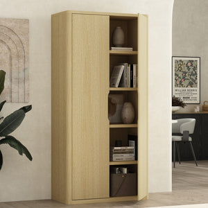 Manhattan Comfort Rivington Modern 38" Bookcase Cabinet - Elegant Design, Adjustable Shelves & Ample Storage Space Natural Oak Mdp Bc004-na
