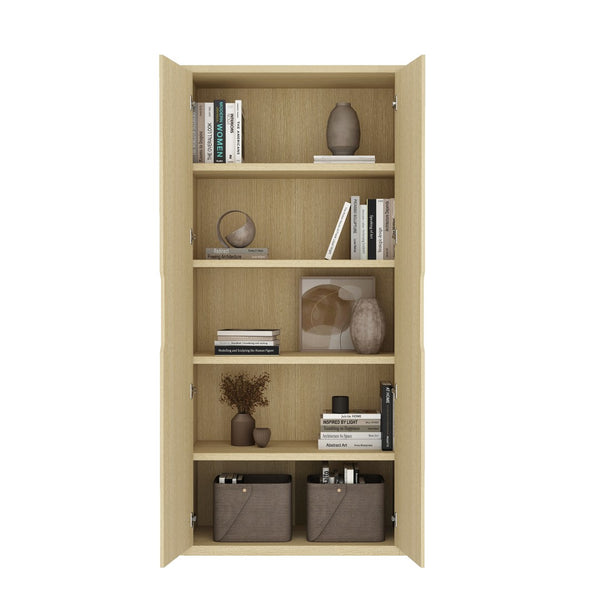 Manhattan Comfort Rivington Modern 38" Bookcase Cabinet - Elegant Design, Adjustable Shelves & Ample Storage Space Natural Oak Mdp Bc004-na