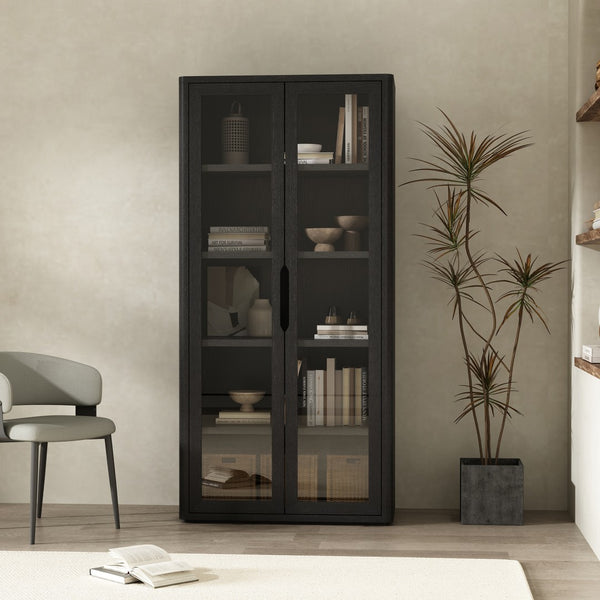 Manhattan Comfort Rivington Modern 38" Bookcase Cabinet - Elegant Design, Adjustable Shelves & Ample Storage Space Black Mdp Bc005-bk
