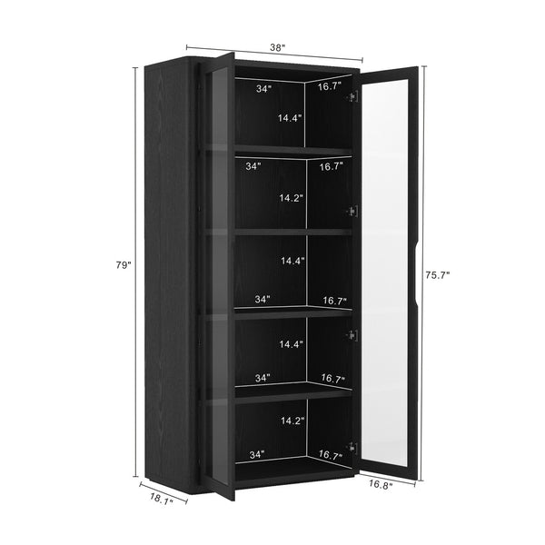 Manhattan Comfort Rivington Modern 38" Bookcase Cabinet - Elegant Design, Adjustable Shelves & Ample Storage Space Black Mdp Bc005-bk