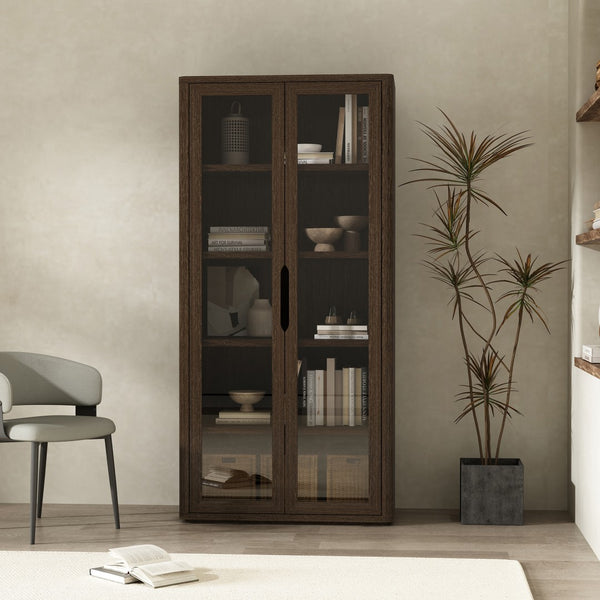 Manhattan Comfort Rivington Modern 38" Bookcase Cabinet - Elegant Design, Adjustable Shelves & Ample Storage Space Walnut Mdp Bc005-br