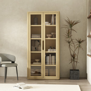Manhattan Comfort Rivington Modern 38" Bookcase Cabinet - Elegant Design, Adjustable Shelves & Ample Storage Space Natural Oak Mdp Bc005-na