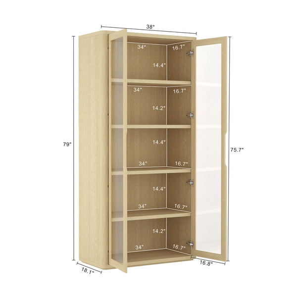 Manhattan Comfort Rivington Modern 38" Bookcase Cabinet - Elegant Design, Adjustable Shelves & Ample Storage Space Natural Oak Mdp Bc005-na
