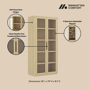 Manhattan Comfort Rivington Modern 38" Bookcase Cabinet - Elegant Design, Adjustable Shelves & Ample Storage Space Natural Oak Mdp Bc005-na