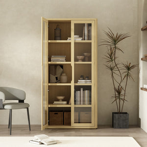 Manhattan Comfort Rivington Modern 38" Bookcase Cabinet - Elegant Design, Adjustable Shelves & Ample Storage Space Natural Oak Mdp Bc005-na