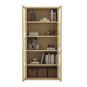 Manhattan Comfort Rivington Modern 38" Bookcase Cabinet - Elegant Design, Adjustable Shelves & Ample Storage Space Natural Oak Mdp Bc005-na
