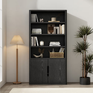 Manhattan Comfort Rivington Modern 38" Bookcase Cabinet - Elegant Design, Adjustable Shelves & Ample Storage Space Black Mdp Bc006-bk