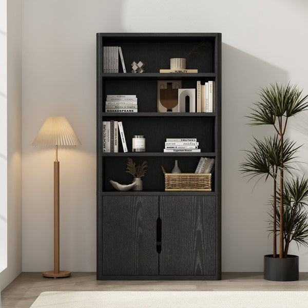 Manhattan Comfort Rivington Modern 38" Bookcase Cabinet - Elegant Design, Adjustable Shelves & Ample Storage Space Black Mdp Bc006-bk