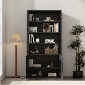 Manhattan Comfort Rivington Modern 38" Bookcase Cabinet - Elegant Design, Adjustable Shelves & Ample Storage Space Black Mdp Bc006-bk