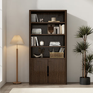 Manhattan Comfort Rivington Modern 38" Bookcase Cabinet - Elegant Design, Adjustable Shelves & Ample Storage Space Walnut Mdp Bc006-br