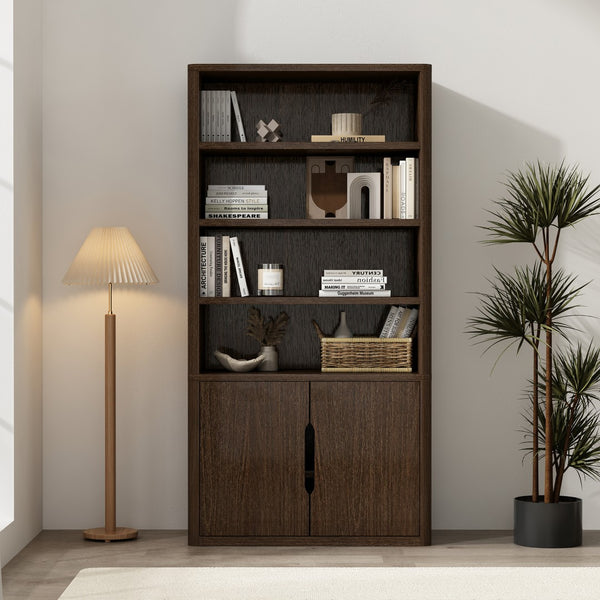 Manhattan Comfort Rivington Modern 38" Bookcase Cabinet - Elegant Design, Adjustable Shelves & Ample Storage Space Walnut Mdp Bc006-br