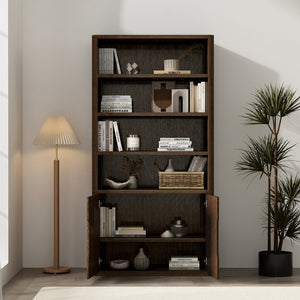 Manhattan Comfort Rivington Modern 38" Bookcase Cabinet - Elegant Design, Adjustable Shelves & Ample Storage Space Walnut Mdp Bc006-br