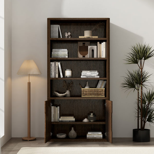 Manhattan Comfort Rivington Modern 38" Bookcase Cabinet - Elegant Design, Adjustable Shelves & Ample Storage Space Walnut Mdp Bc006-br