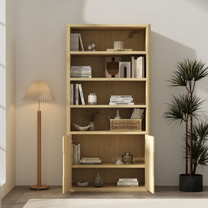 Manhattan Comfort Rivington Modern 38" Bookcase Cabinet - Elegant Design, Adjustable Shelves & Ample Storage Space Natural Oak Mdp Bc006-na