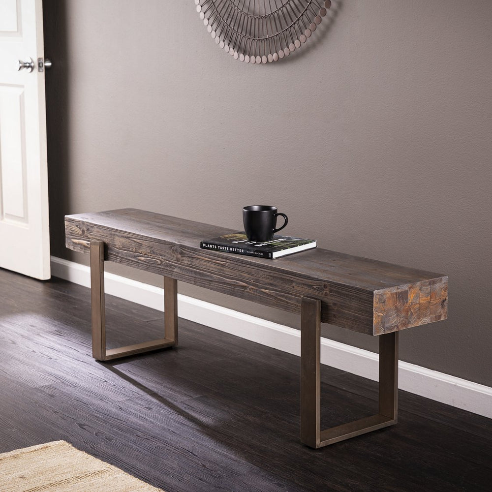 Safavieh Dunlin Reclaimed Fir And Iron Entryway Bench With Geometric Legs For Industrial Spaces BC0117