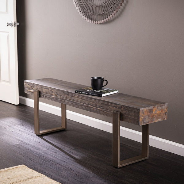 Safavieh Dunlin Reclaimed Fir And Iron Entryway Bench With Geometric Legs For Industrial Spaces BC0117