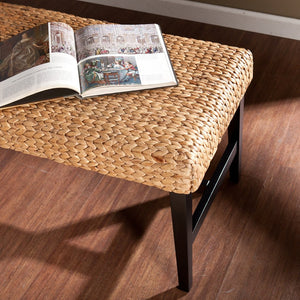 Safavieh Standerson Woven Water Hyacinth Accent Bench Solid Pine Frame For Entryway Or Mudroom BLACK BC0256