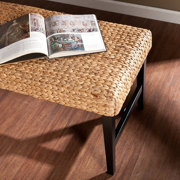 Safavieh Standerson Woven Water Hyacinth Accent Bench Solid Pine Frame For Entryway Or Mudroom BLACK BC0256