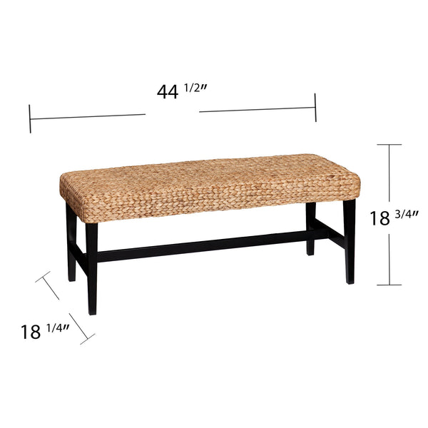 Safavieh Standerson Woven Water Hyacinth Accent Bench Solid Pine Frame For Entryway Or Mudroom BLACK BC0256