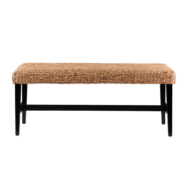 Safavieh Standerson Woven Water Hyacinth Accent Bench Solid Pine Frame For Entryway Or Mudroom BLACK BC0256
