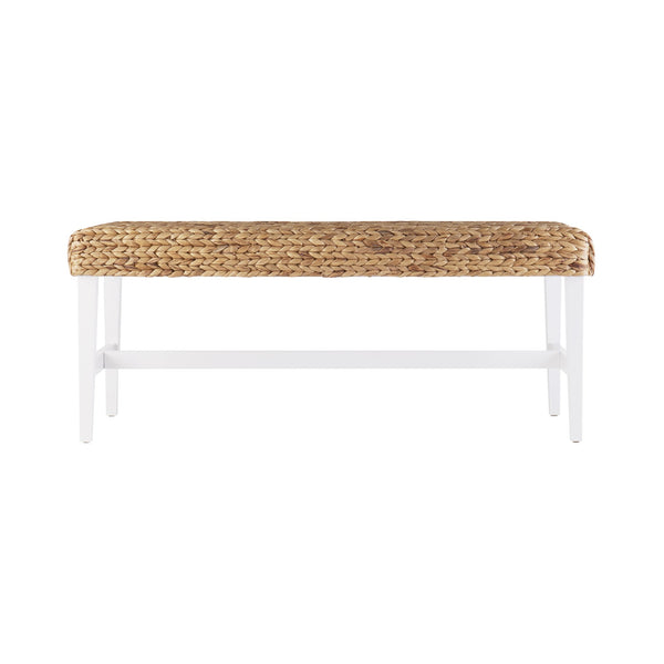 Safavieh Standerson Handwoven Water Hyacinth Bench Coastal Minimalist Pine Frame Entryway Accent WHITE BC0257