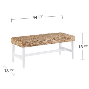 Safavieh Standerson Handwoven Water Hyacinth Bench Coastal Minimalist Pine Frame Entryway Accent WHITE BC0257