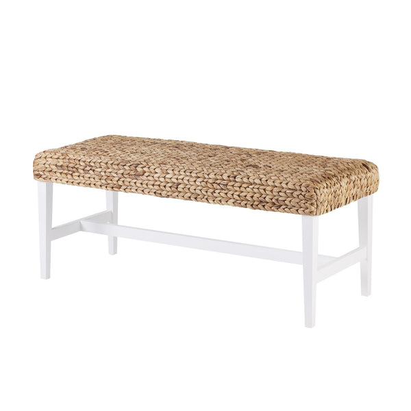Safavieh Standerson Handwoven Water Hyacinth Bench Coastal Minimalist Pine Frame Entryway Accent WHITE BC0257