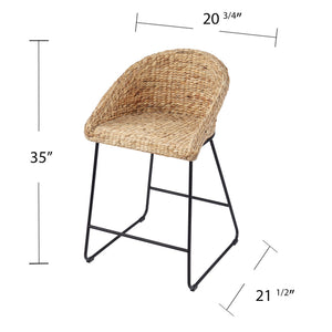 Safavieh Landrine Woven Water Hyacinth Counter Stools Set Of Two With Iron Frame For Coastal Kitchens NATURAL BC1130831