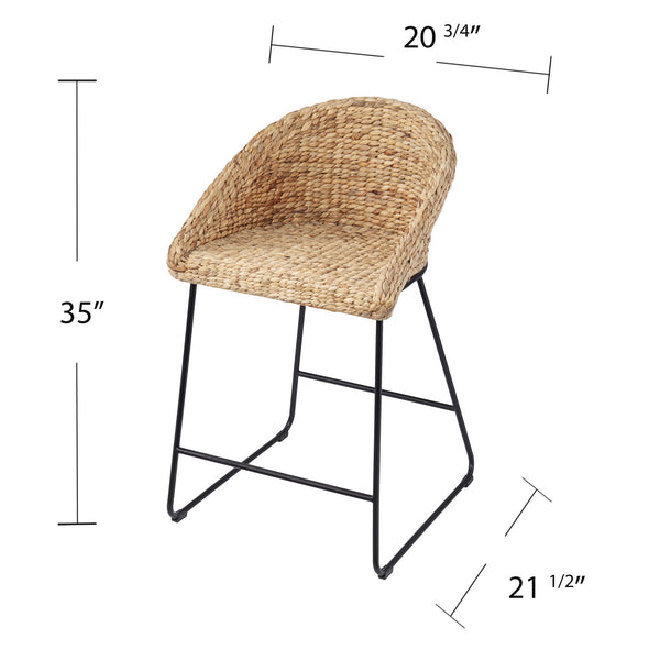 Safavieh Landrine Woven Water Hyacinth Counter Stools Set Of Two With Iron Frame For Coastal Kitchens NATURAL BC1130831
