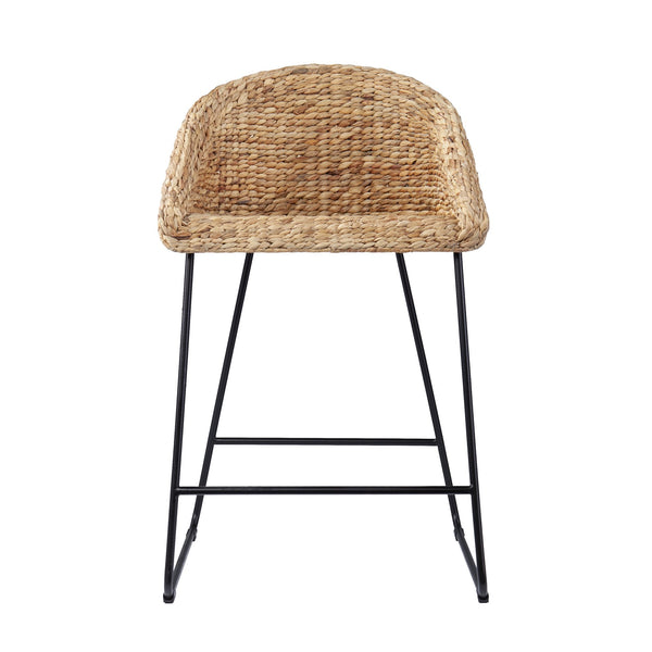 Safavieh Landrine Woven Water Hyacinth Counter Stools Set Of Two With Iron Frame For Coastal Kitchens NATURAL BC1130831