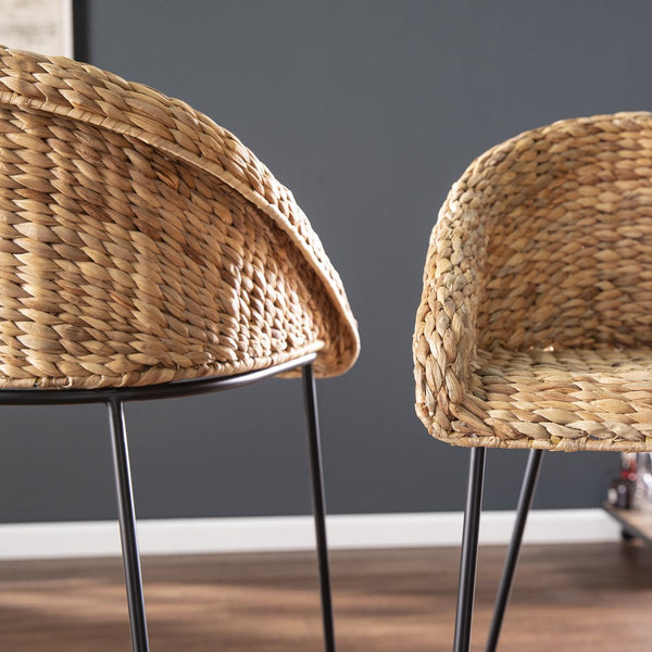 Safavieh Landrine Handwoven Water Hyacinth Bar Stools With Iron Frame For Kitchen Islands NATURAL BC1130832