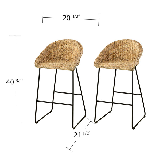 Safavieh Landrine Handwoven Water Hyacinth Bar Stools With Iron Frame For Kitchen Islands NATURAL BC1130832