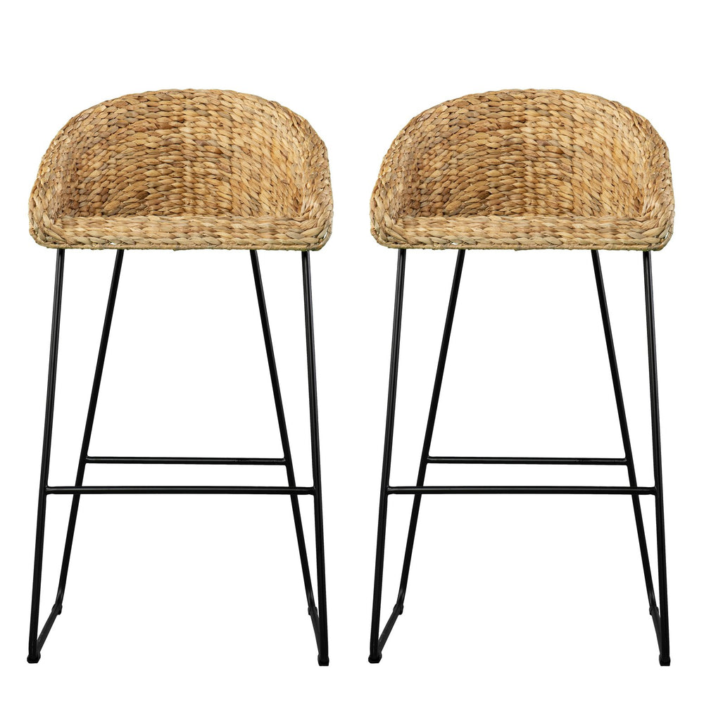 Safavieh Landrine Handwoven Water Hyacinth Bar Stools With Iron Frame For Kitchen Islands NATURAL BC1130832