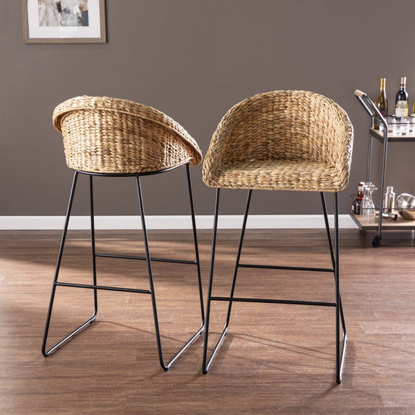 Safavieh Landrine Handwoven Water Hyacinth Bar Stools With Iron Frame For Kitchen Islands NATURAL BC1130832