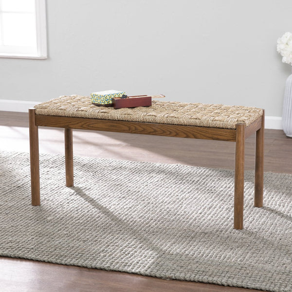 Safavieh Scalby Woven Seagrass Accent Bench With Solid Acacia Frame For Coastal Entryways BC1130926