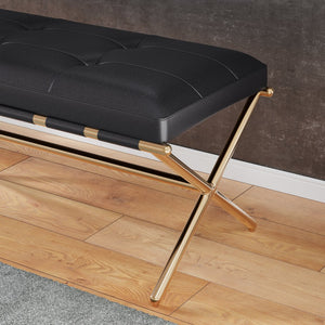 Safavieh Clairvoix Tufted Faux Leather Bench With Gold Iron Base For Bedroom Or Entryway BC1141926
