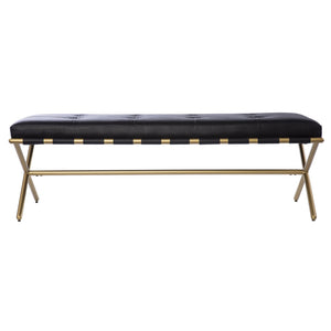 Safavieh Clairvoix Tufted Faux Leather Bench With Gold Iron Base For Bedroom Or Entryway BC1141926