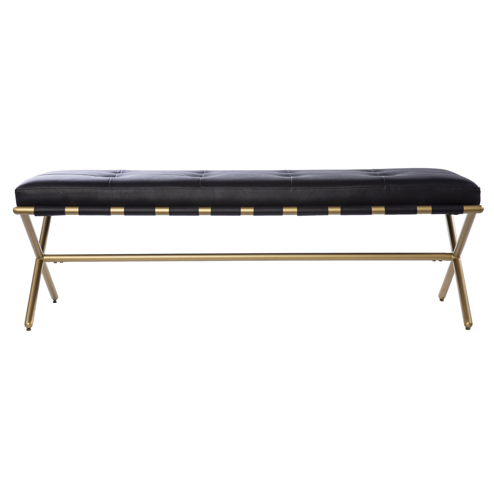 Safavieh Clairvoix Tufted Faux Leather Bench With Gold Iron Base For Bedroom Or Entryway BC1141926