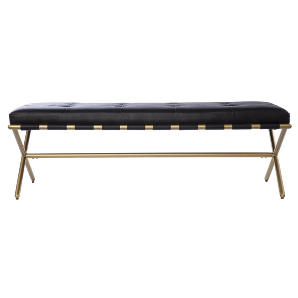 Safavieh Clairvoix Tufted Faux Leather Bench With Gold Iron Base For Bedroom Or Entryway BC1141926