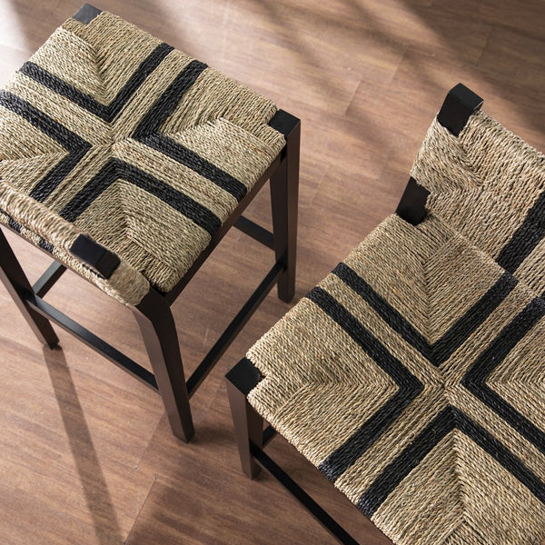 Safavieh Gallacano Woven Seagrass Barstool Set Of 2 With Black Pine Frame For Kitchen Islands BC1144132