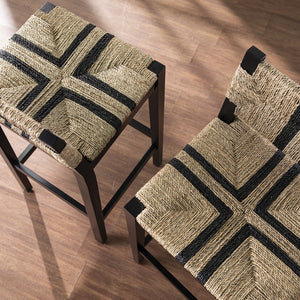 Safavieh Gallacano Woven Seagrass Barstool Set Of 2 With Black Pine Frame For Kitchen Islands BC1144132