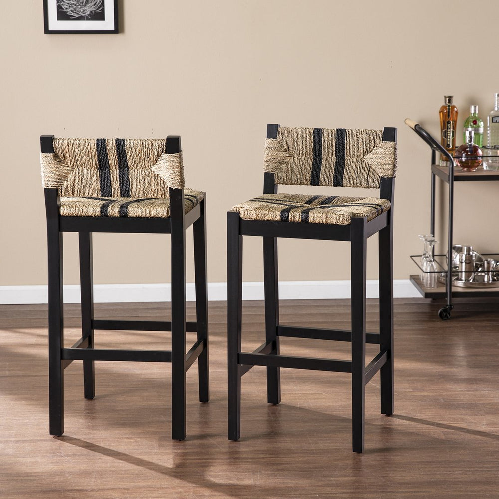 Safavieh Gallacano Woven Seagrass Barstool Set Of 2 With Black Pine Frame For Kitchen Islands BC1144132