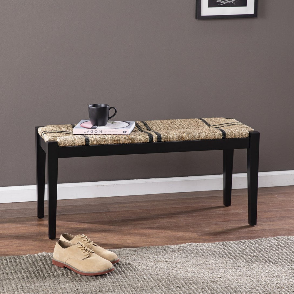 Safavieh Gallocano Hand-Woven Seagrass Bench With Black Wood Frame For Bedroom Or Entryway BC1144226