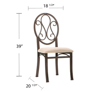 Safavieh Lucianna Scrollwork Dining Chairs Set Of Four Microfiber Cushion Powder Coated Metal Frame BC1491