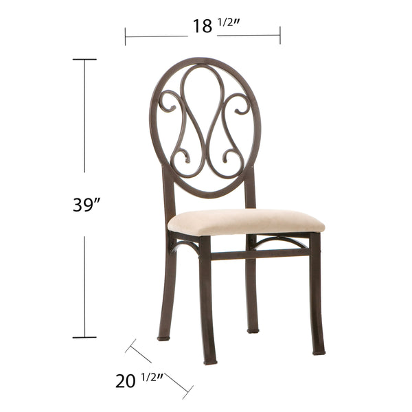 Safavieh Lucianna Scrollwork Dining Chairs Set Of Four Microfiber Cushion Powder Coated Metal Frame BC1491